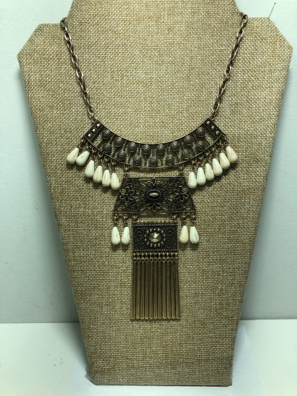 Brass statement dangle necklace